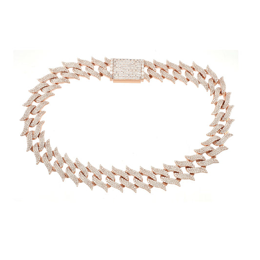Rose Gold Fully Iced Spike-Link Diamond Chain