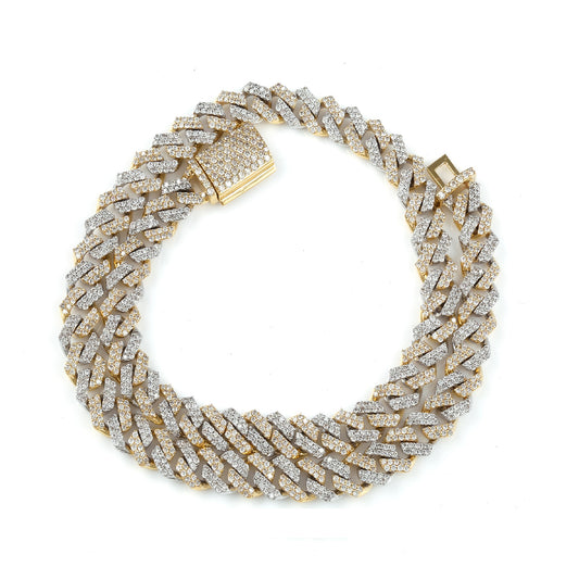 10K Yellow Gold Frosted-Iced ZigWeave Diamond Chain