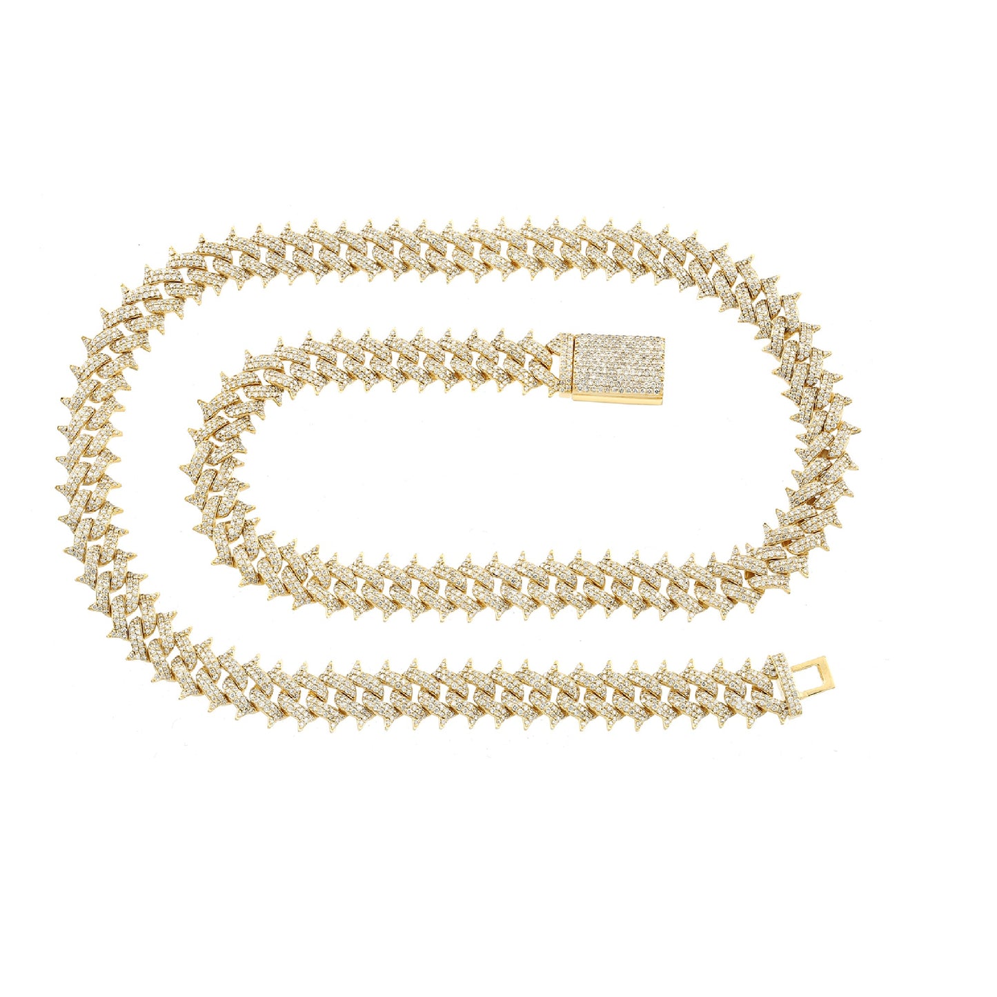 10K Yellow Gold Spike-Edge Diamond Link Chain