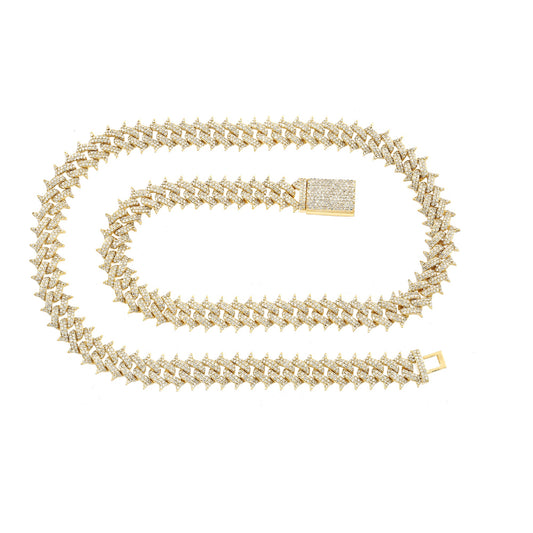 10K Yellow Gold Spike-Edge Diamond Link Chain
