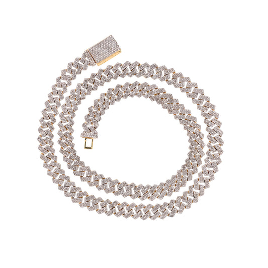 9mm Iced Diamond Cuban Link Necklace in Yellow Gold By Truth Jewel