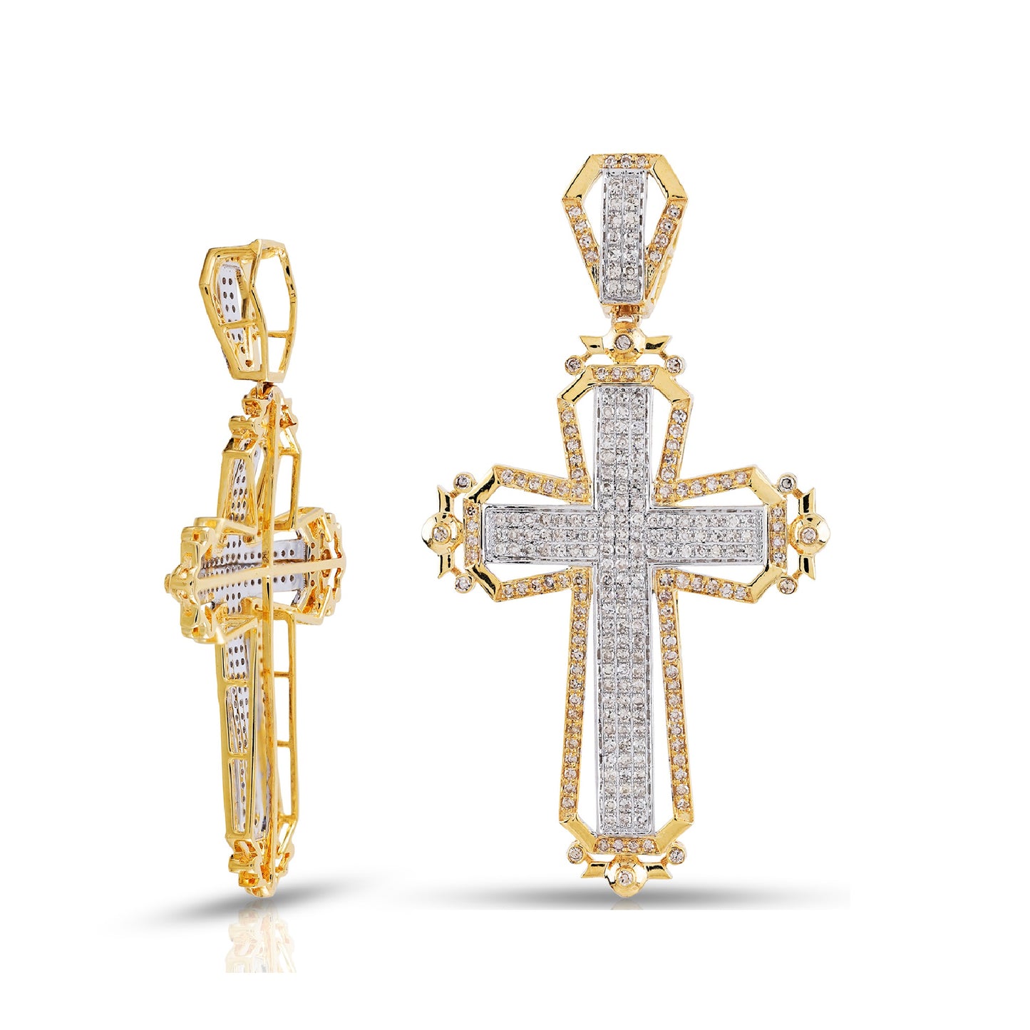 Yellow Gold Iced Diamond Cross Pendant By Truth Jewel