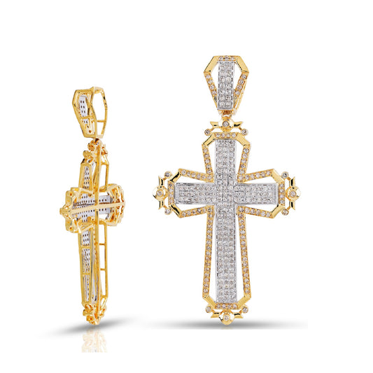 Yellow Gold Iced Diamond Cross Pendant By Truth Jewel