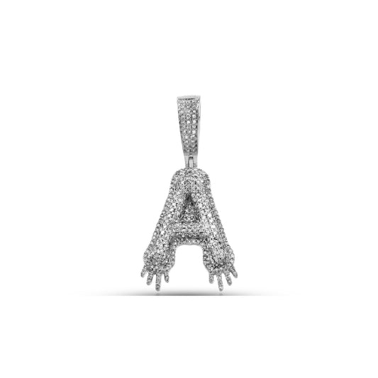 925 Silver Cz Diamond Cluster Drip Initial 'A'Letter Pendant
