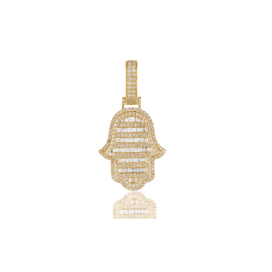 Yellow Gold Baguette Diamond Hamsa Pendant by Truth Jewel