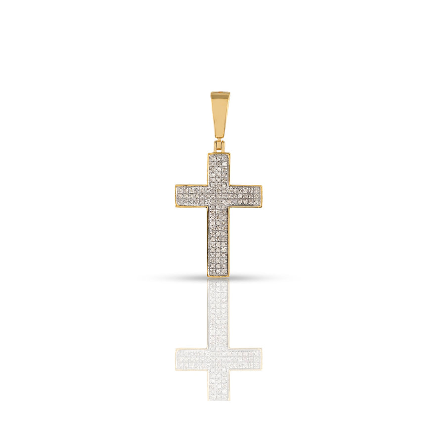 Classic Cross Pendant Yellow Gold Pavé Diamond