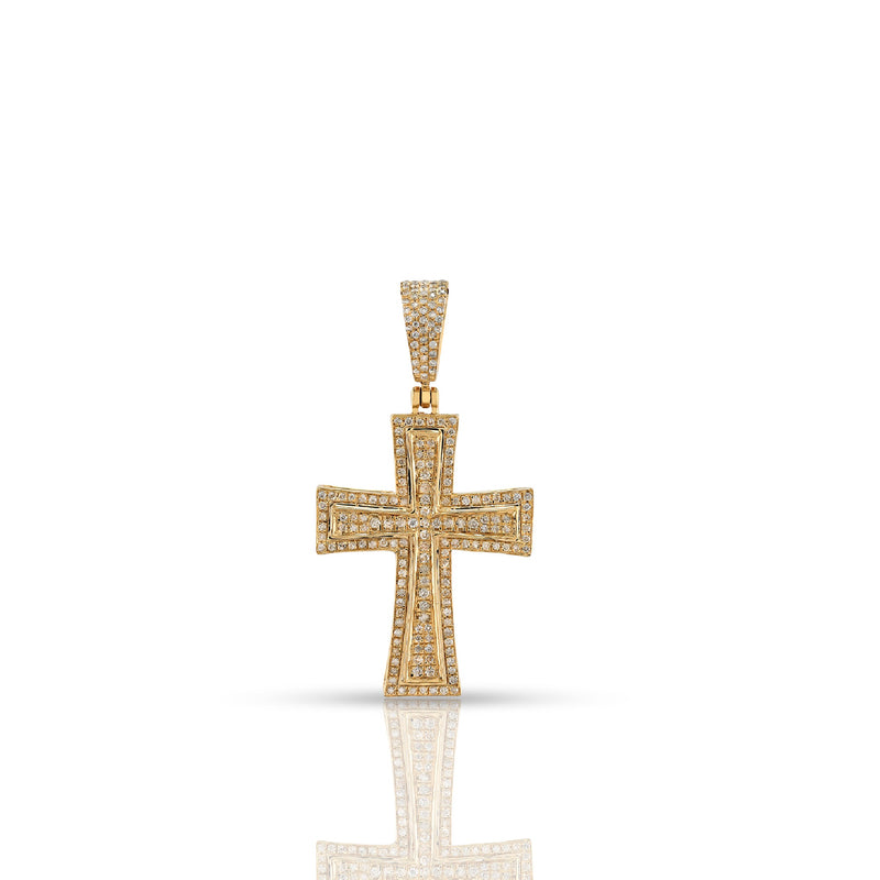 Yellow Gold Double Row Diamond Cross Pendant