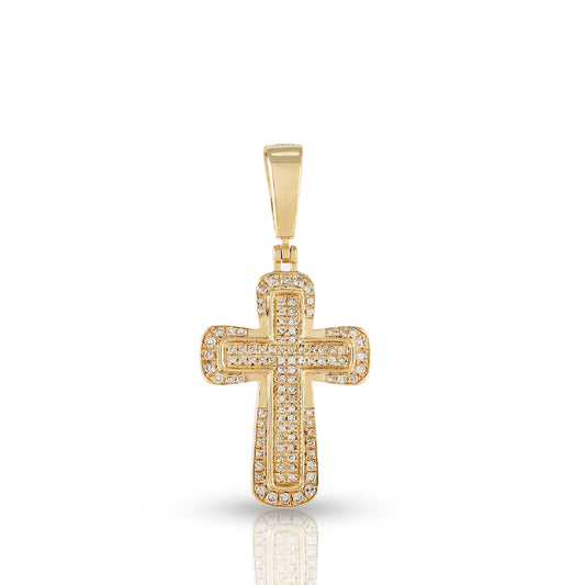 Yellow Gold Double Row Diamond Rounded Cross Pendant By Truth Jewel