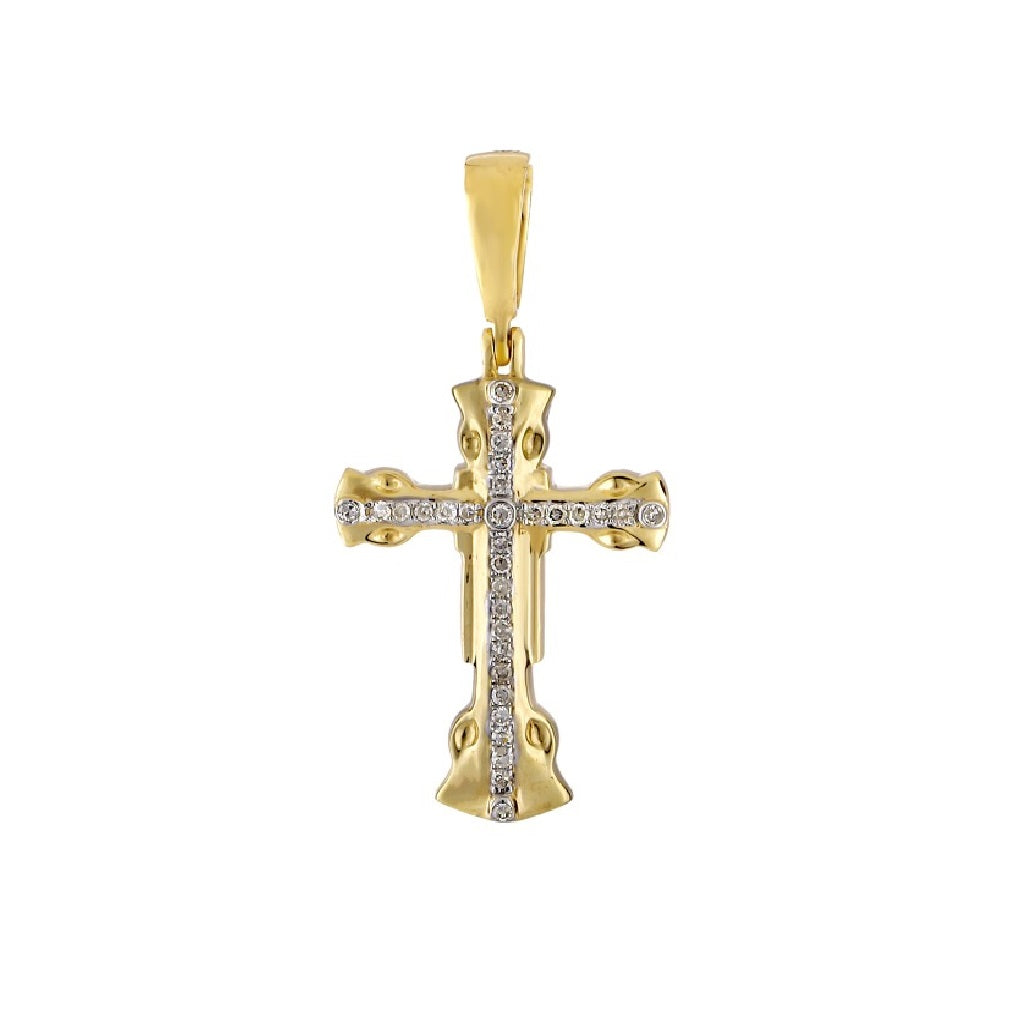 Yellow Gold Diamond Detailed Edge Cross Pendant By Truth Jewel