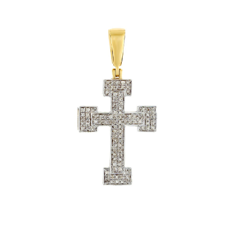Yellow Gold Diamond Cross Pendant With a Yellow Gold Bail