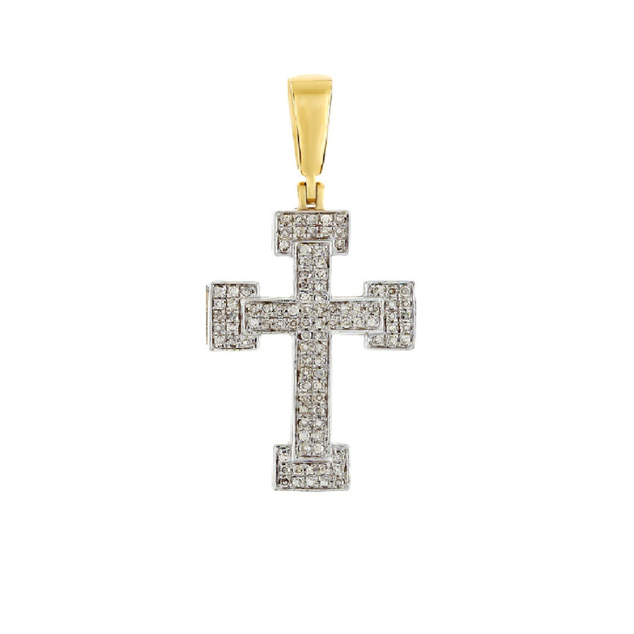 Yellow Gold Diamond Cross Pendant With a Yellow Gold Bail