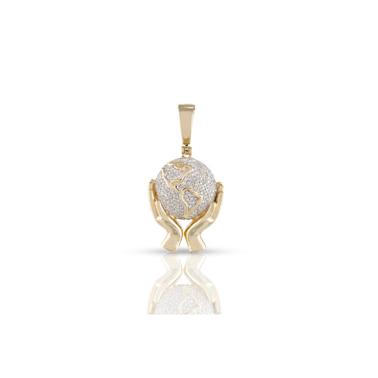 Yellow Gold World in Your Hands Pendant by Truth jewel