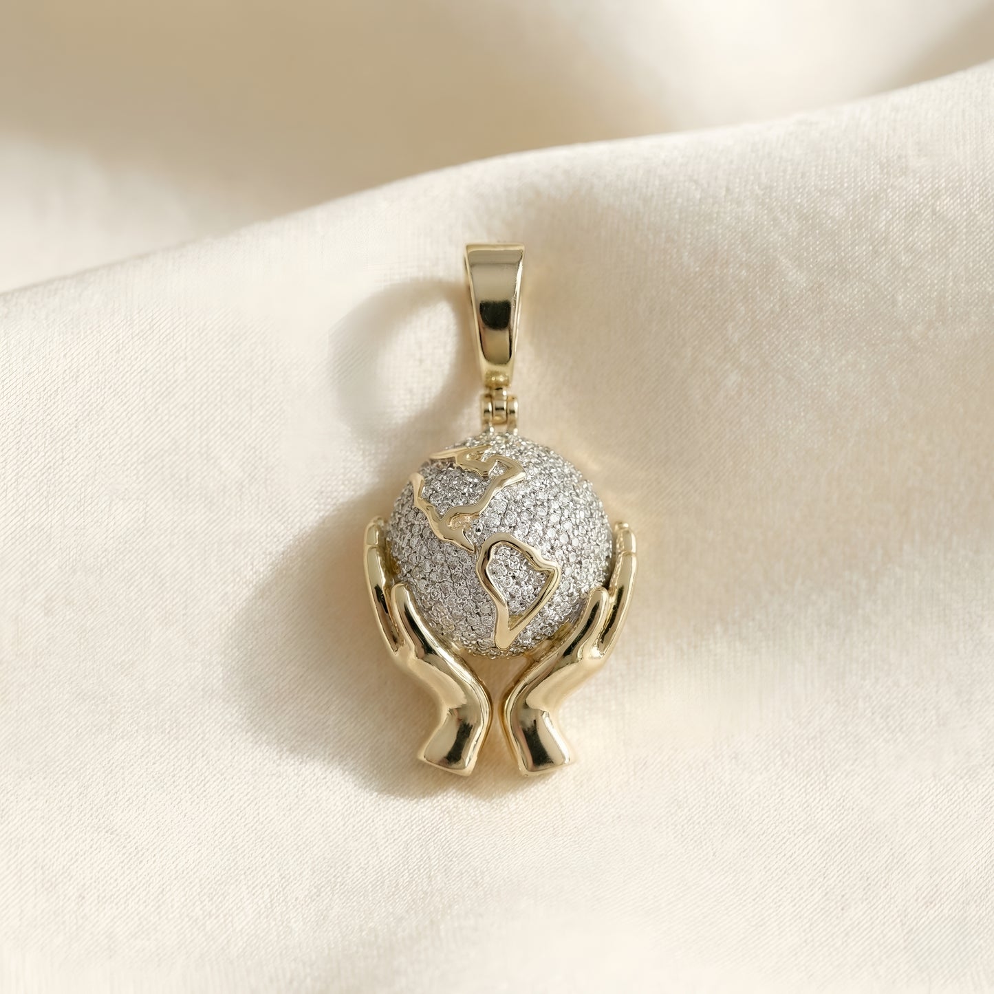 10K Yellow Gold World in Your Hands Pendant