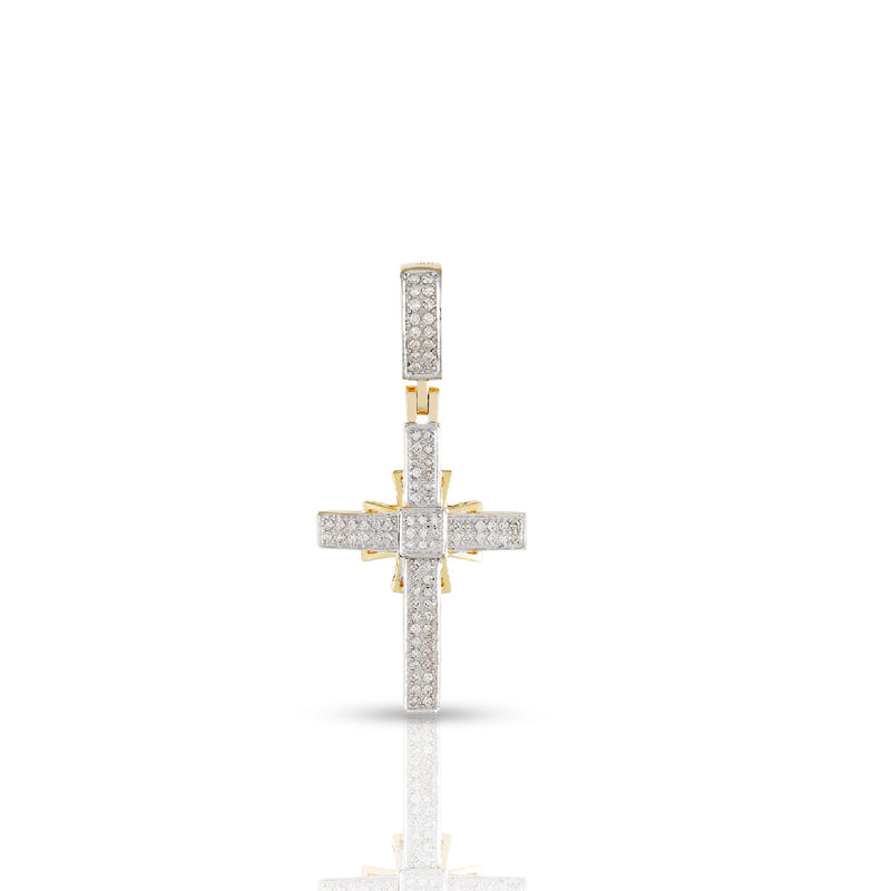 Sunburst Cross Pendant in Yellow Gold & Diamond