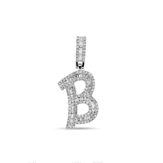 925 Silver Cz Round & Baguette Diamond 'B' Letter Initial Pendant