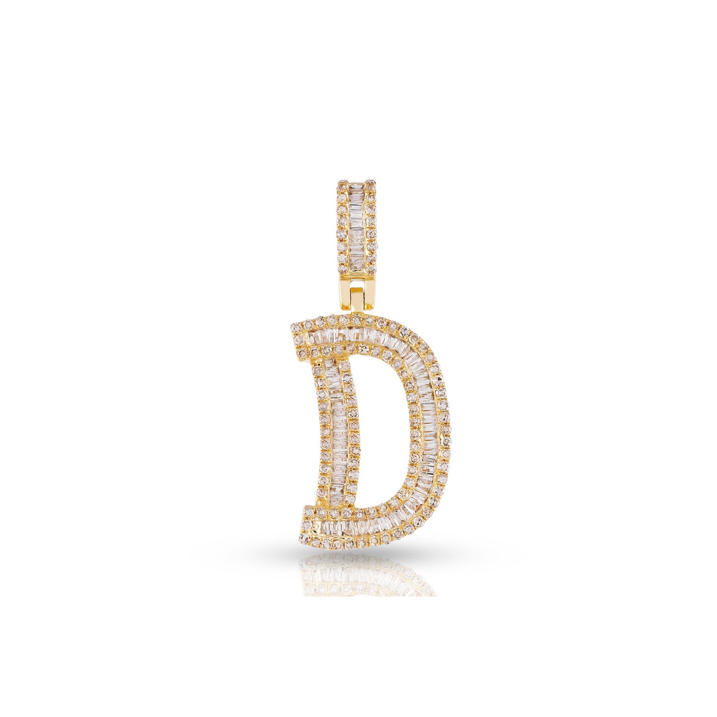 Yellow Gold Baguette and Round Diamond Initial Letter A to Z Pendant