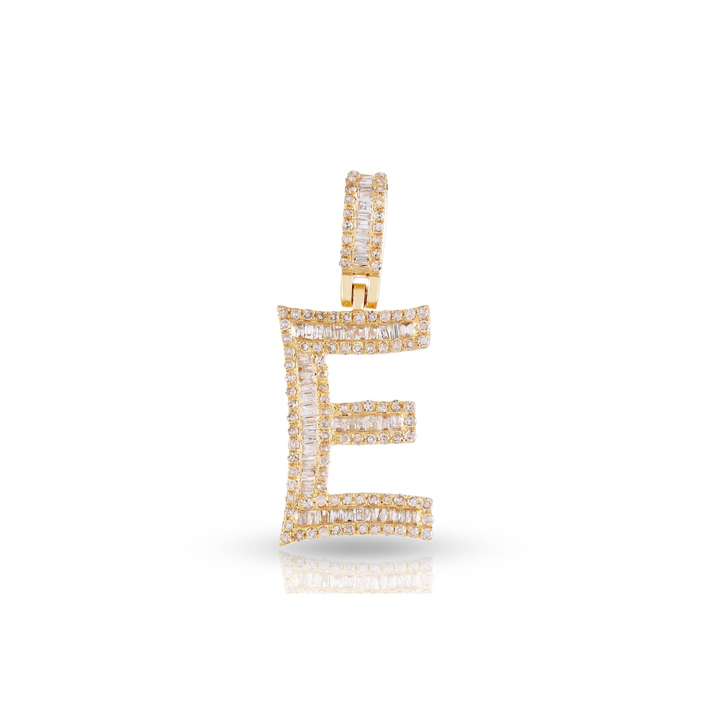 Yellow Gold Baguette and Round Diamond Initial Letter A to Z Pendant