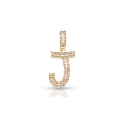 Gleaming Brilliance: The Radiance of the Yellow Gold Baguette and Round Diamond Initial Letter Pendant by Truth Jewel