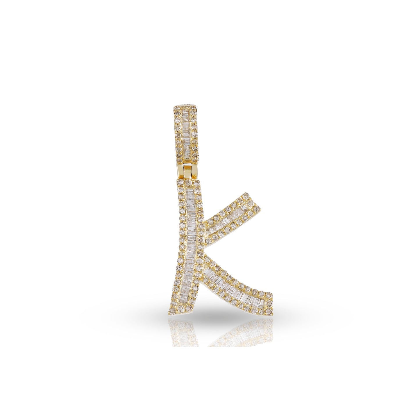 Yellow Gold Baguette and Round Diamond Initial Letter A to Z Pendant