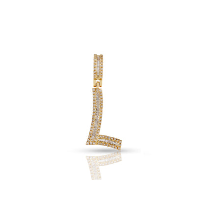 Yellow Gold Baguette and Round Diamond Initial Letter A to Z Pendant