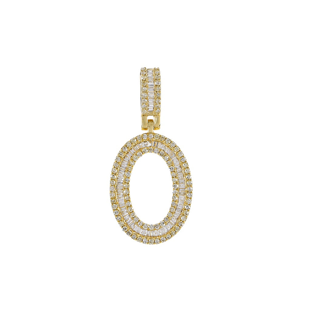 Yellow Gold Baguette and Round Diamond Initial Letter A to Z Pendant