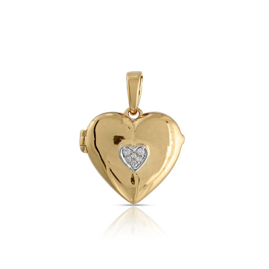 Gold Heart Locket Pendant with Diamond Heart Accent