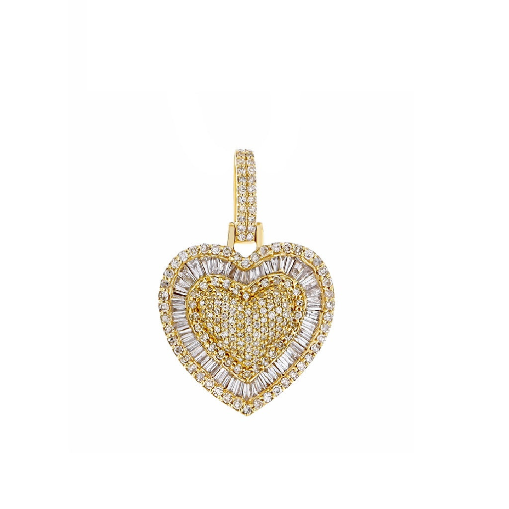 Yellow Gold Heart Diamond Pendant with Baguette Frame