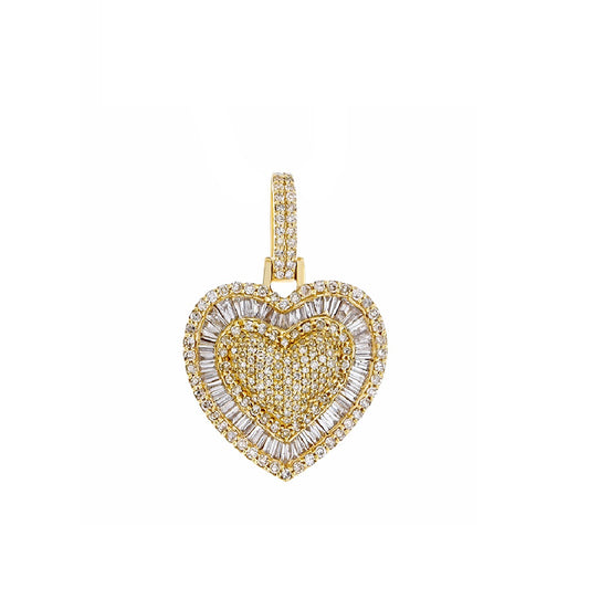 Yellow Gold Heart Diamond Pendant with Baguette Frame
