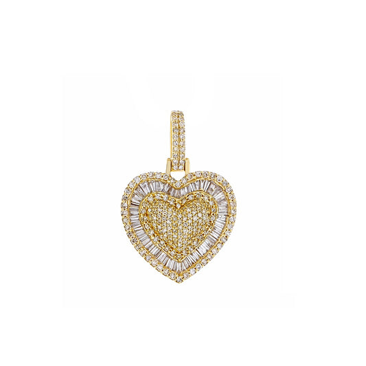 Yellow Gold Heart Diamond Pendant with Baguette Frame