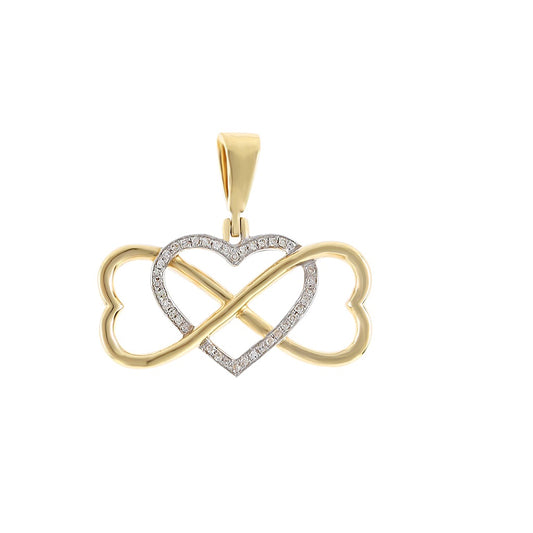 Forever Bound Yellow Gold Round Diamond Heart And Infinity Pendant