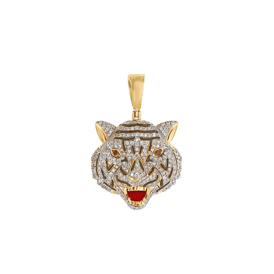 Yellow Gold Tiger Head Pendant by Truth Jewel