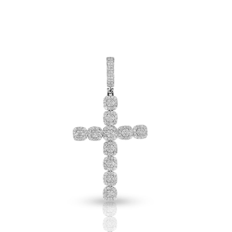 White Gold Cross Pendant in Cluster Diamond