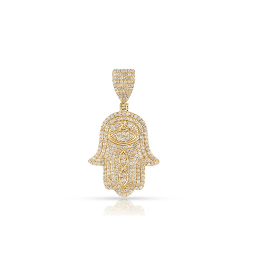 Yellow Gold Hamsa Hand Genuine Diamond Pendant Charm by Truth Jewel
