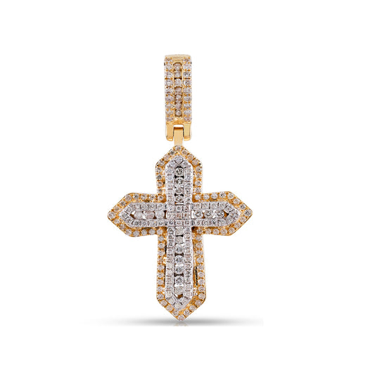 Yellow Gold Multi Row Diamond Tapered Cross Pendant By Truth Jewel