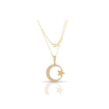 Yellow Gold Diamond Star and Moon Pendant