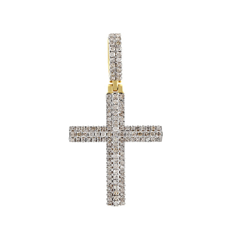 Yellow Gold Fully Iced Diamond Bar Cross Pendant