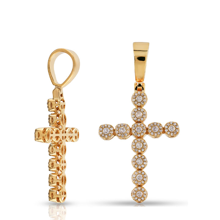 Yellow Gold Cluster Diamond Cross Pendant