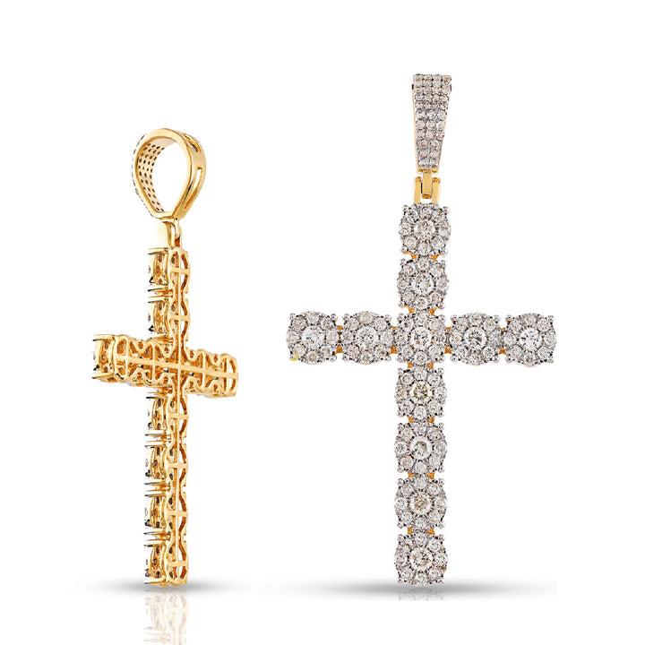 Yellow Gold Large Cluster Diamond Cross Pendant