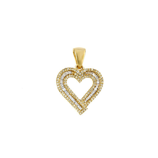 Yellow Gold Round and Baguette Diamond Triple Heart Pendant by Truth Jewel