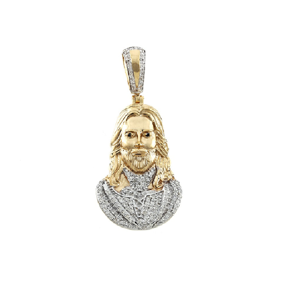 Yellow Gold Diamond Jesus Bust Pendant By Truth Jewel
