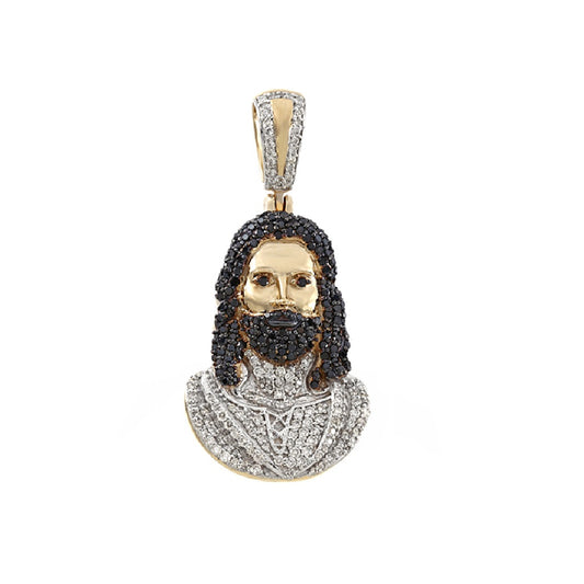 Yellow Gold Black & White Diamond Jesus Bust Pendant By Truth Jewel