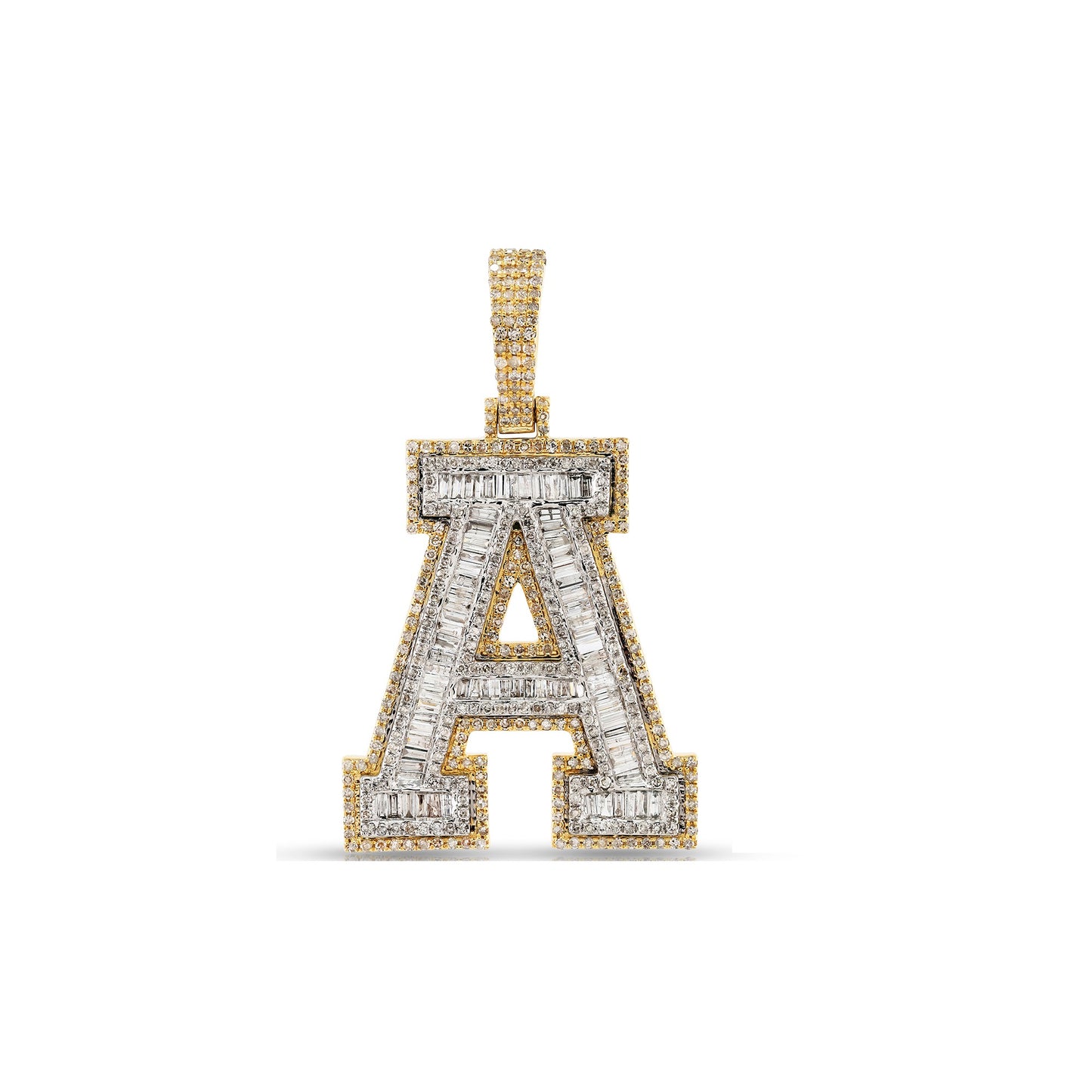 Yellow Gold Baguette Diamond Initial Letter Pendant