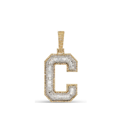 Yellow Gold Baguette Diamond Initial Letter Pendant