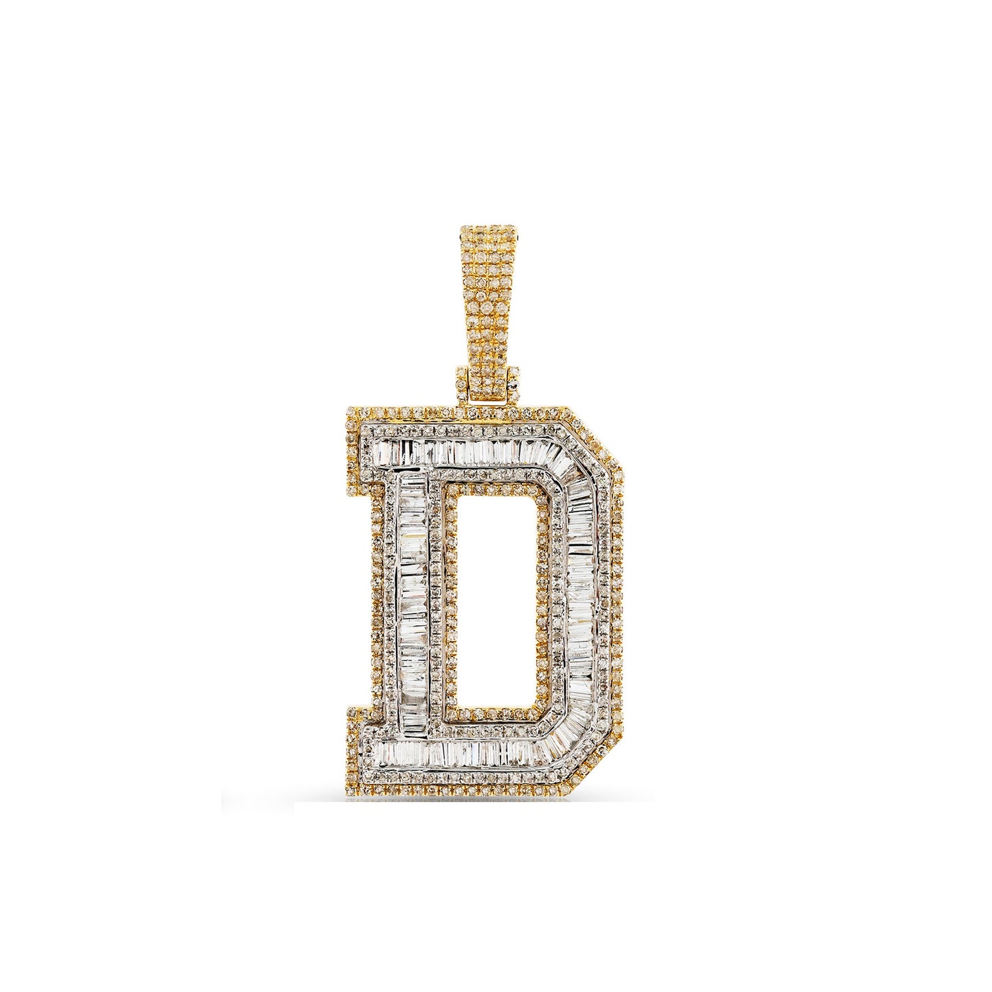 Yellow Gold Baguette Diamond Initial Letter Pendant