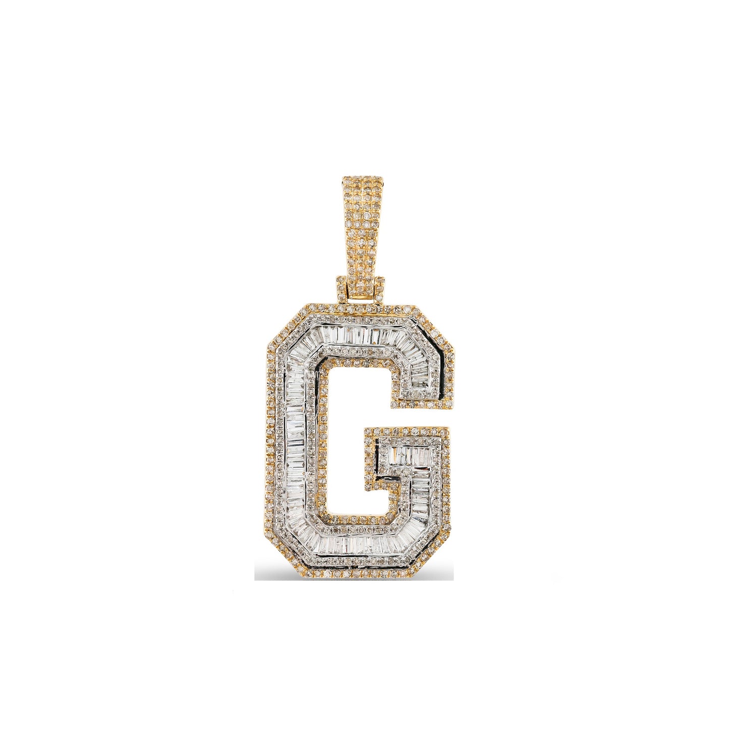 Yellow Gold Baguette Diamond Initial Letter Pendant