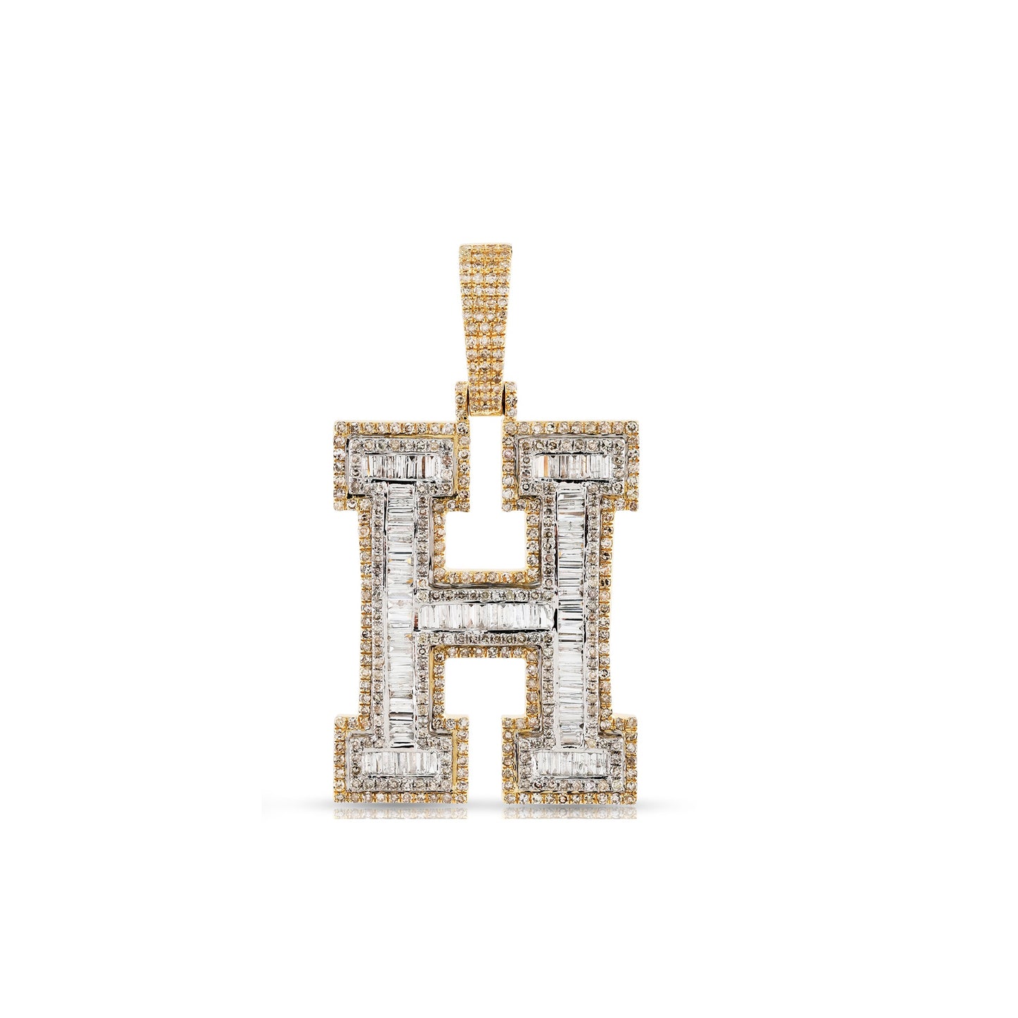 Yellow Gold Baguette Diamond Initial Letter Pendant