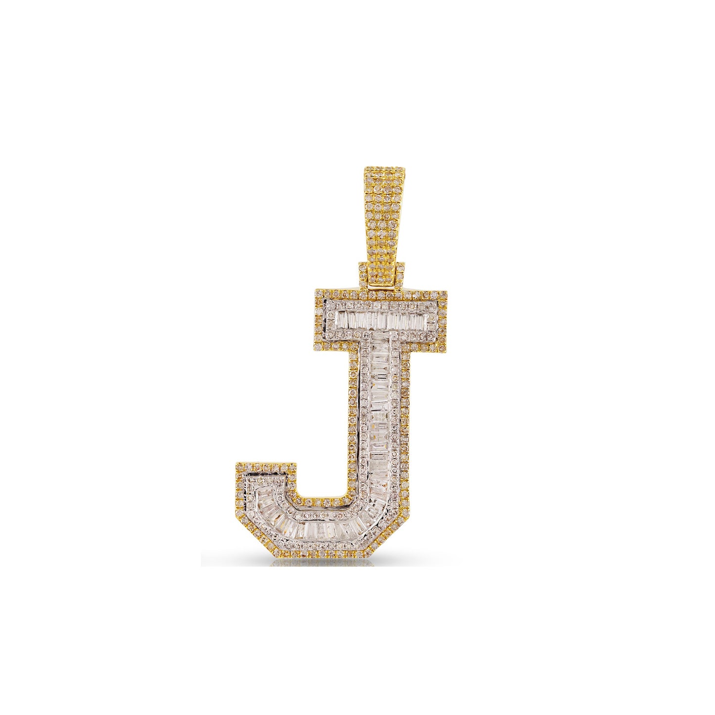 Yellow Gold Baguette Diamond Initial Letter Pendant