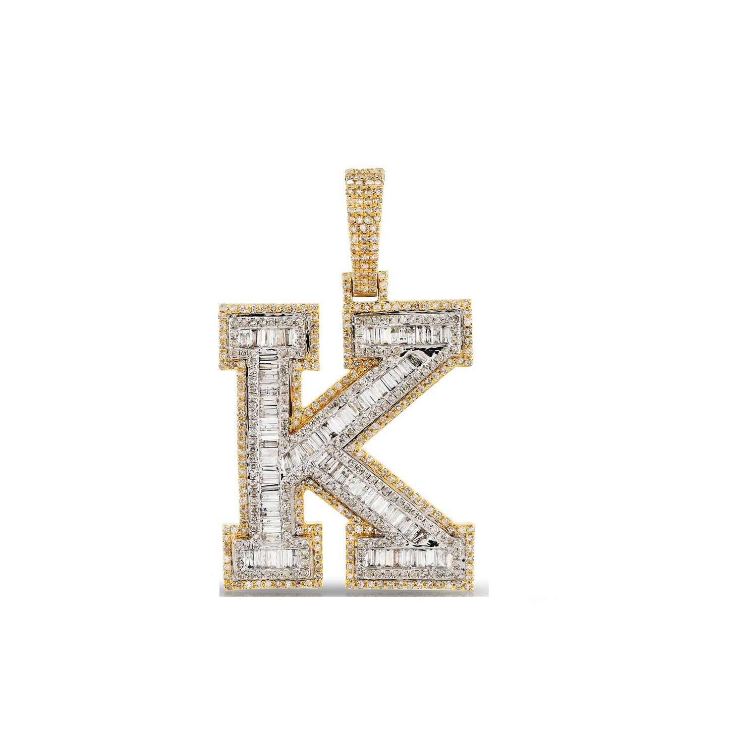 Yellow Gold Baguette Diamond Initial Letter Pendant