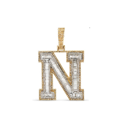 Yellow Gold Baguette Diamond Initial Letter Pendant