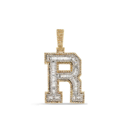 Yellow Gold Baguette Diamond Initial Letter Pendant